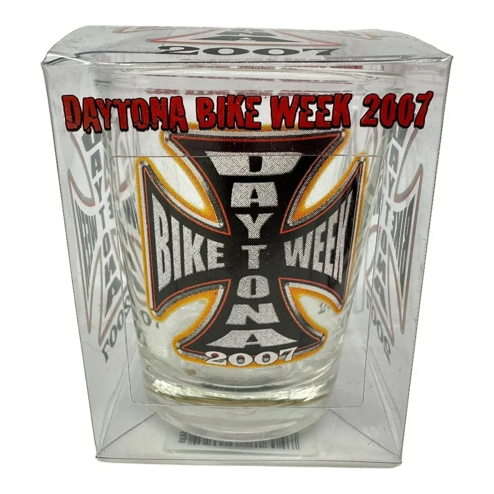 Daytona Beach Bike Week Cross Clear Shot Glass 2007‎